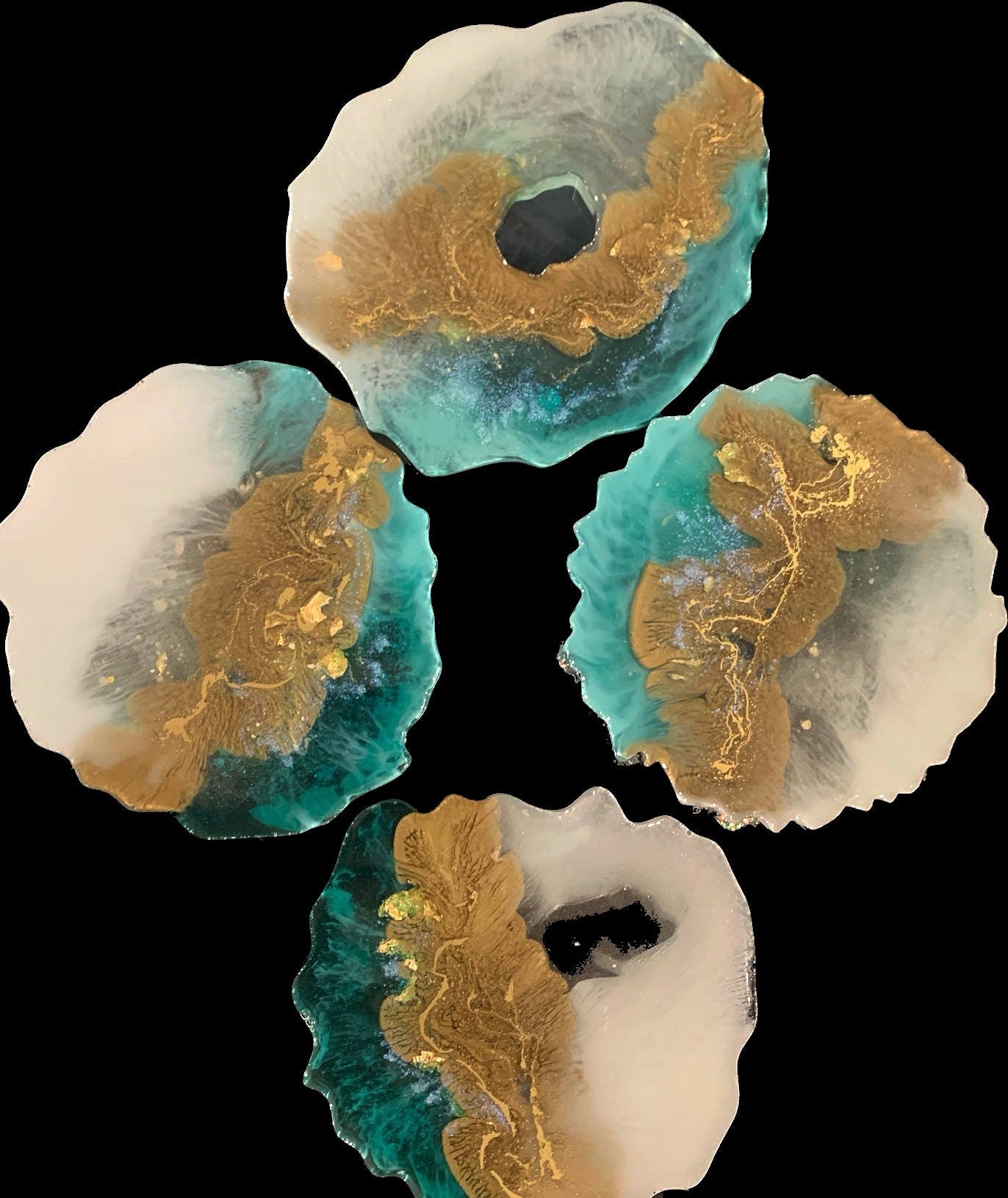 Aqua Clear Cream & Gold Geode Resin Coaster Set of 4