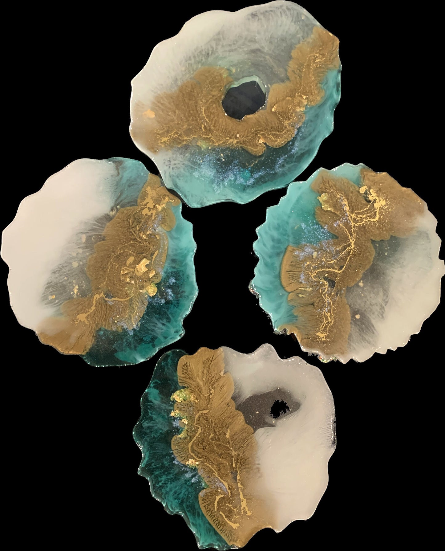 Aqua Clear Cream & Gold Geode Resin Coaster Set of 4