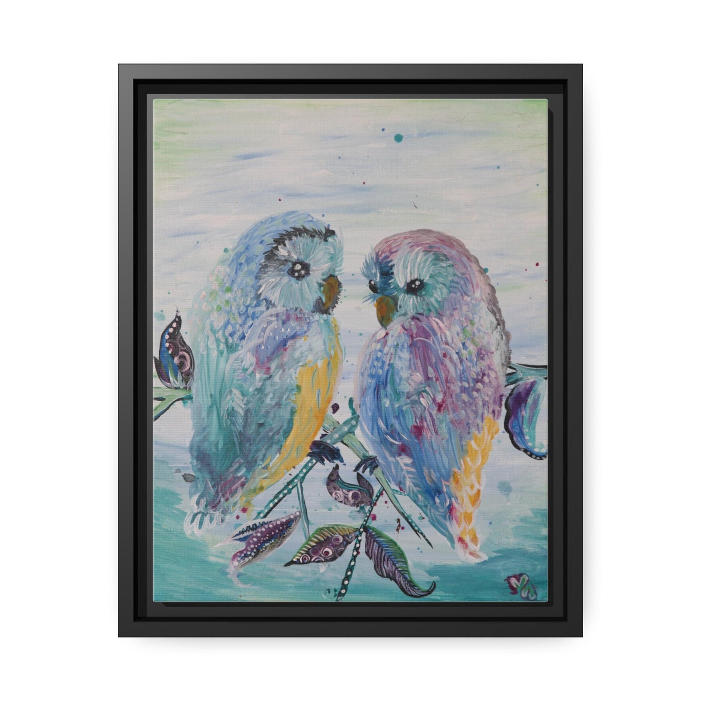 Owls Lullaby Original Acrylic by Melody Ann Art Print Matte Canvas, Black Frame