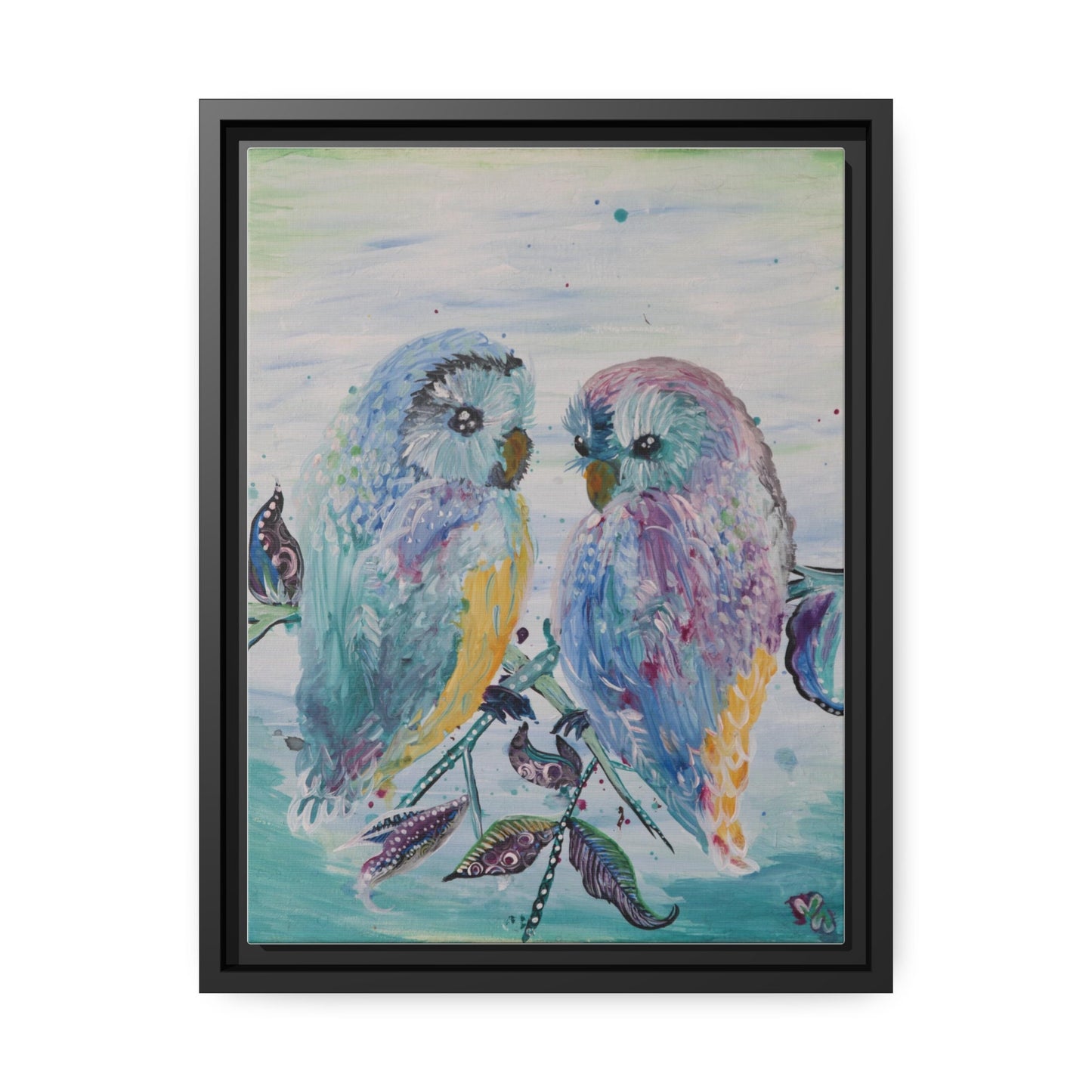 Owls Lullaby Original Acrylic by Melody Ann Art Print Matte Canvas, Black Frame