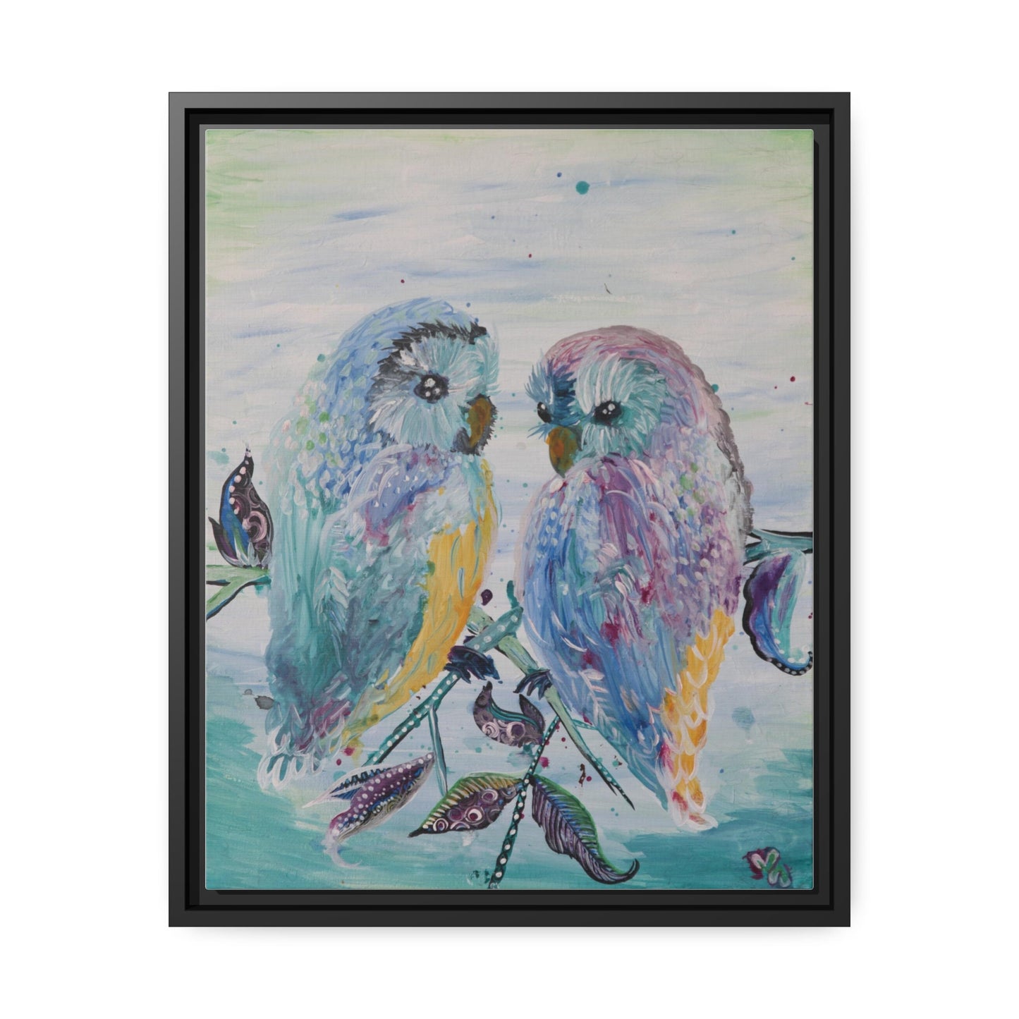 Owls Lullaby Original Acrylic by Melody Ann Art Print Matte Canvas, Black Frame