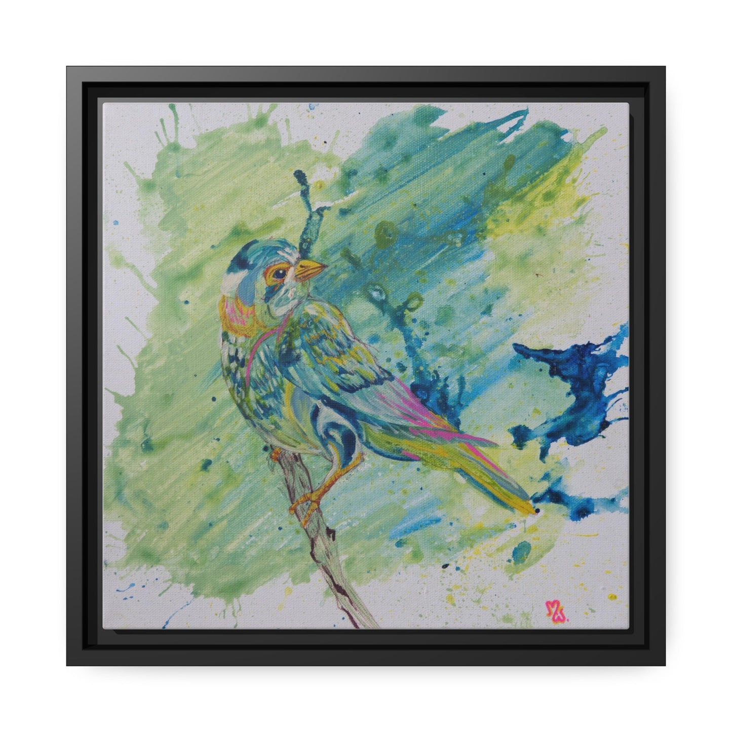 Bird Birdie Original watercolor by Melody Ann Art Print Matte Canvas, Black Frame