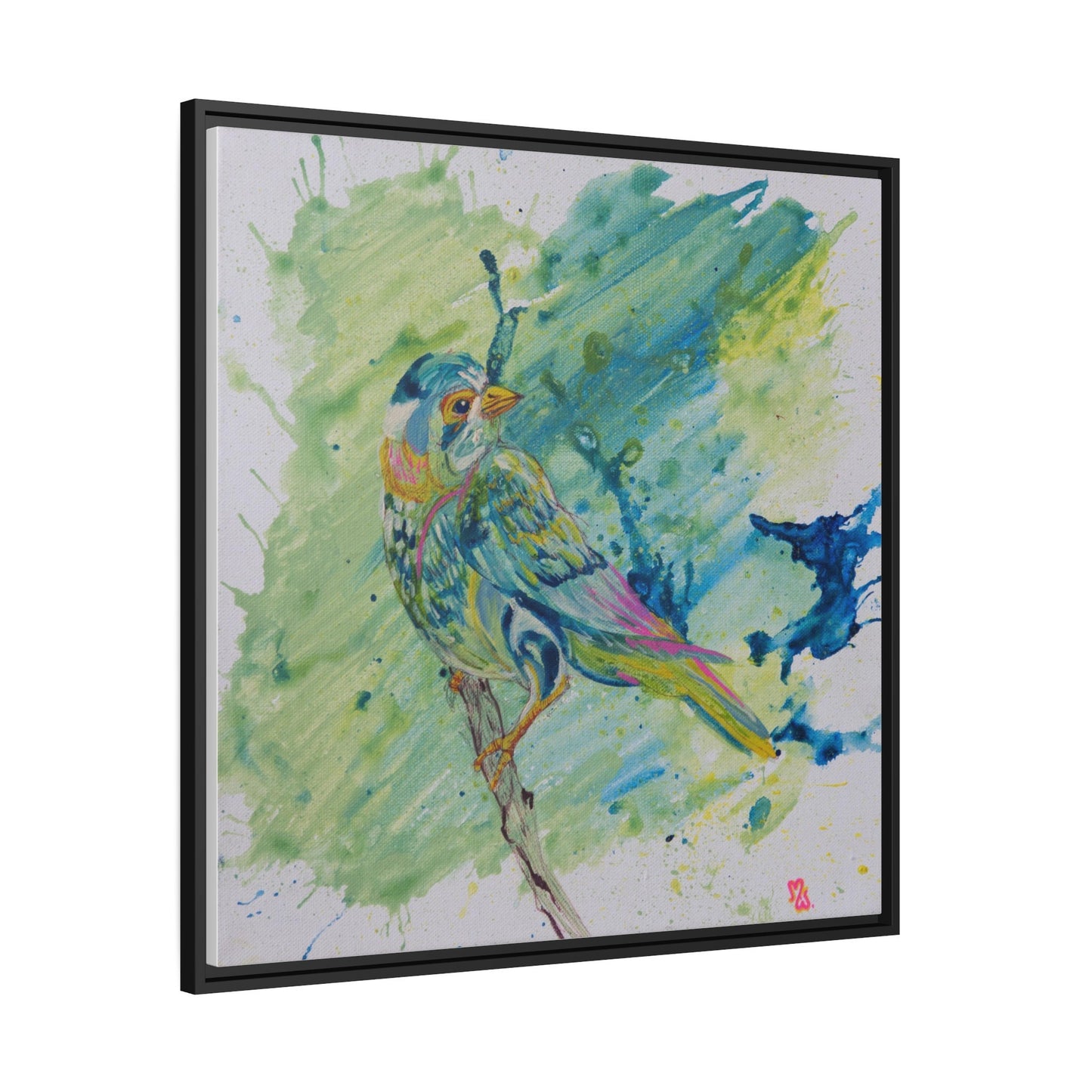 Bird Birdie Original watercolor by Melody Ann Art Print Matte Canvas, Black Frame